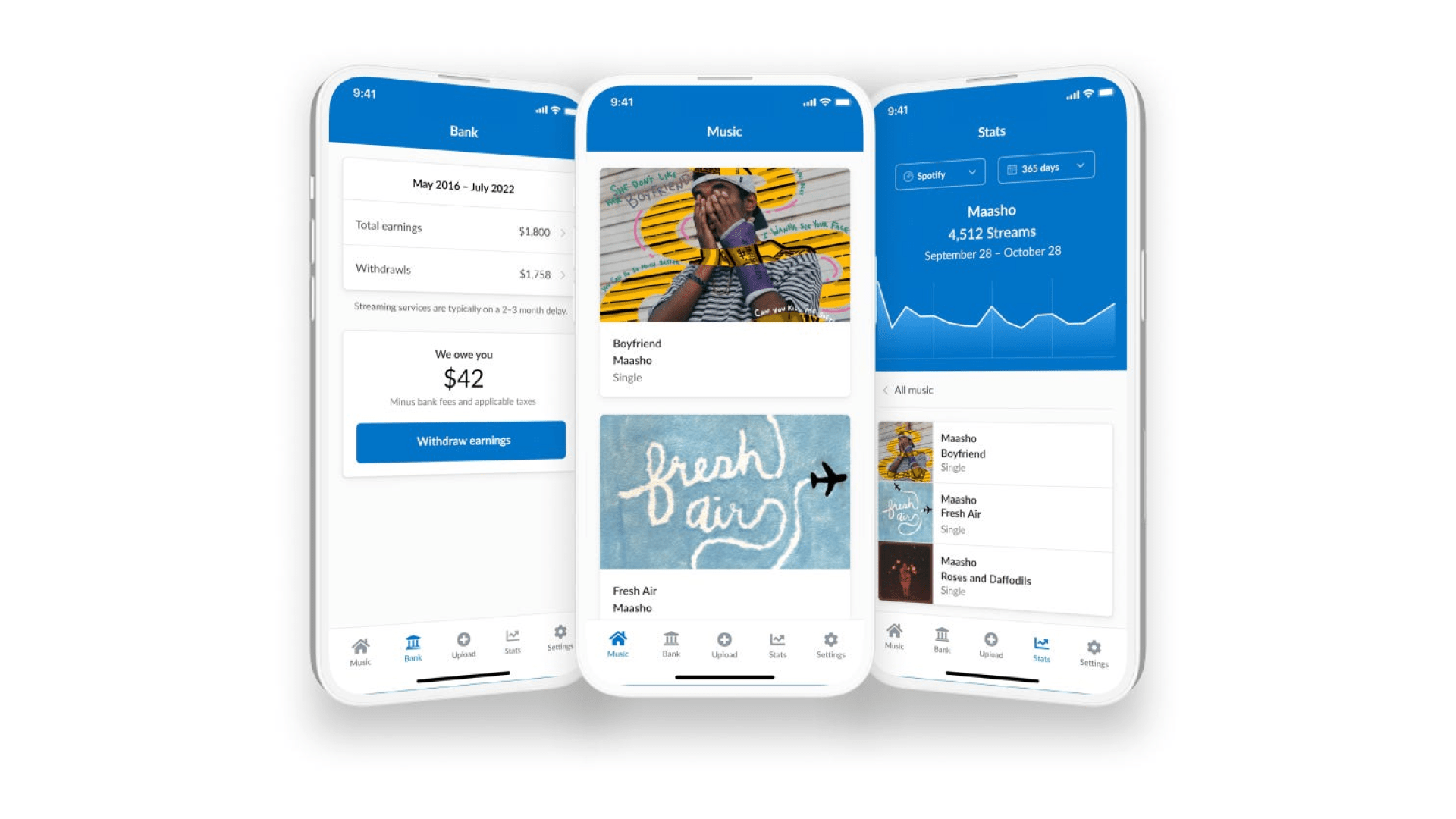 DistroKid has a decent set of reports that you can check on the go through its mobile app.
